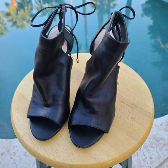 Topshop Black Leather Randy Heels Ankle Ties  US 6.5 - UK 4 - EU 37 - Picture 3 of 7